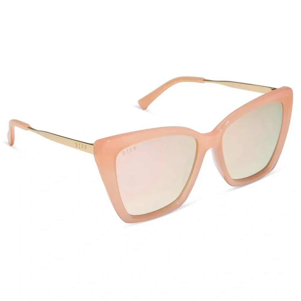 DIFF Becky II Sunglasses Peach Frame Cherry Blossom Mirror Lens Cat Eye NWT